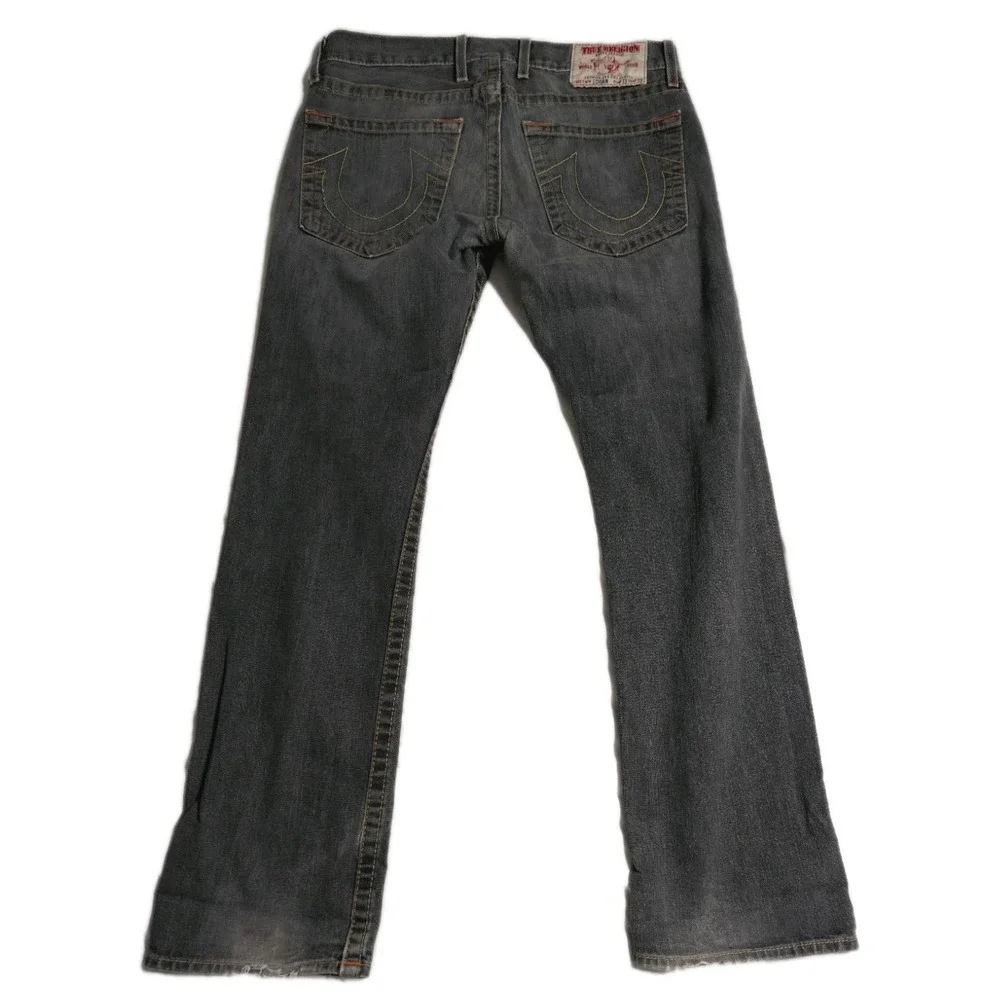 True Religion Logan Jeans Mens 38x33‎ Gray Wash Bootcut Made USA Buddha
